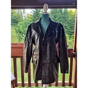 VTG Men's 1970s Black Leather Jacket W/ Liner Sz 42R / Large 70s Gino Coat